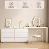 Mesa de Toucador Integrada para Quarto Estilo Creme Gaveteiro Multifuncional para Quarto Canto Arredondado Mesa de Maquiagem Retrátil de Canto Armário de Armazenamento