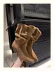 Botas Vaqueras de Tacón Grueso y Punta Aguda para Mujer 2026 Otoño Nuevas Botas Apiladas de Cuero Suave en el Cañón Botas de Media Pierna Botas Martin