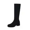 Combina con un abrigo, botas de caña alta ajustadas de gamuza, colección otoño/invierno 2026, tacón medio grueso, punta redonda, color nude, botines elásticos, botas largas para mujer, talla 41