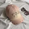 Sombrero de Mujer de Alta Calidad Estilo Retro Americano Lavado Desgastado Rasgado Letra Hot-Fix Pedrería Sombrero para el Sol Versátil Protección Solar Gorra de Béisbol