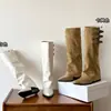 Punta fina, con plataforma para aumentar altura, botas largas de cuero para mujer con hebilla, moda, hasta la rodilla, modelo nuevo 2026, botas de montar con tacón de cuña