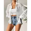 Código Estándar Transfronterizo Modelo Nuevo Aliexpress Chaqueta Blanca Ligera Semitransparente para Mujer, Camisa Cardigan Protectora del Sol