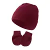 Comercio Exterior Otoño e Invierno Conjunto de Gorro y Guantes Anti-Rayaduras para Bebé Recién Nacido Gorro de Punto de Color Sólido Gorro para Bebé Suministros para Bebé