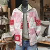 2025 Plataforma Independente Temu Moda Feminina Jaqueta Acolchoada de Algodão Estampa Floral Digital Botão 6 Jaqueta de Algodão Feminina