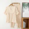 Pijama para Mujer 100% Algodón Floral Algodón Puro Gasa Dulce y Lindo Holgado Primavera y Otoño Manga Corta Manga Larga Conjunto de Ropa para el Hogar