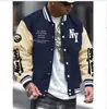 Chaqueta de béisbol estilo americano para hombre con estampado de letra NY, corte holgado, chaqueta casual de calle de moda