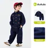 [Roupas para Entrar no Parque] Conjunto Infantil do Dudu: Conjunto de Três Peças para Meninos de Outono, Jaqueta Jeans para Bebê, Roupa Infantil