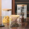Pote de Armazenamento Personalizado com Colher, Pote de Armazenamento Quadrado com Tampa de Bambu, Pote para Grãos, Doces, Chá na Cozinha, Pote Selado para Casa