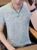 Camiseta Casual de Verano para Hombre, Cuello en V, Seda Helada, Manga Corta, Corte Ajustado, Secado Rápido, Delgada, Moderna, Elegante