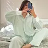 Nuevo Conjunto de Pijama a Rayas Bloque de Color Estilo Transfronterizo Manga Larga Pantalón Largo Casual Versátil Ropa de Casa Estilo Europeo y Americano Adecuado para Usar Afuera