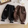 Pantalones de Forro Polar para Niña Otoño Invierno Ropa Exterior Niña Pequeña Bordado Elegante Pantalones de Pana Estilo Coreano Pantalones Deportivos Gruesos para Niños