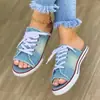 Grandes mercadorias saíram do comércio exterior novas sandálias femininas de lona estilo coreano verão 2021 sapatos de salto baixo sapatos jeans