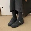 Zapatos Mary Jane de piel que aumentan la altura para mujer, invierno, nuevo estilo, versión coreana, zapatos de lana grises simples para mujer, suela gruesa, zapatos de algodón con felpa