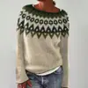 Amazon Europeu e Americano novo suéter feminino desejo venda quente gola redonda combinação de cores solto moda suéter pullover