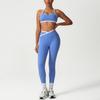 Conjunto de Calças de Yoga Justas de Cintura Alta e Quadril Pêssego Europeu e Americano para Mulheres, Sutiã Push-Up à Prova de Choque, Roupa Esportiva para Corrida, Roupa de Fitness