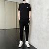 Terno esportivo masculino moda casual roupas esportivas verão costura fina solta elegante coreano gelo seda conjunto de duas peças