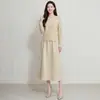 Conjunto de Ropa Plisada Estilo Miyake, Moderno y Elegante, Top de Manga Larga con Rayas Horizontales y Falda Larga de Corte A