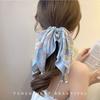Diadema de Cinta con Lazo Fresca de Verano Colgante de Perla Accesorios para el Cabello de Cola de Caballo Nueva Diadema de Bufanda de Seda Francesa 2024