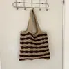 Bolsa Patchwork Color Block Ondulado Crochê Nicho Ombro Único Bolsa Tote Grande Capacidade Ombro Único Bolsa Tricotada Produto Acabado