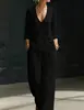 Nova Coleção Primavera/Verão 2026 Roupas Femininas Europeias e Americanas Transfronteiriça Minimalista Temperamento Camisa Solta Gola V Botão Diagonal Calça Pantalona Conjunto de Duas Peças