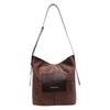 Bolsa Tote de Camurça Coreana 24 Nova Bolsa Atmosfera Marrom Escuro Simples Cor Pura Grande Capacidade Bolsa Feminina Atacado