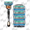 Modelo Nuevo 2026 Rastreador Manual con Cinco Cuchillas, Rastreador de Afeitar Azul Claro para Hombres, Cabezal y Mango de Rastreador Manual para Personas de Mediana Edad y Mayores
