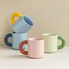 Caneca Criativa de Cerâmica com Alça Grossa Macaron Cor Sólida para Beber Leite Café Fábrica de Liling