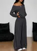 Conjunto de Punto de Color Sólido Popular de Estilo Europeo y Americano de Amazon, Suéter Holgado de Manga Larga y Pantalones Rectos de Cintura Alta, Conjunto Casual de Dos Piezas para Chicas a la Moda