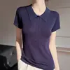 Camiseta de Verano con Cuello y Botones de Lyocell, Tejido Fino de Calibre 16, Manga Corta, Pulóver Fresco y Transpirable para Mujer