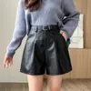 Shorts Casuales de Piel Sintética Negra para Mujer 2025 Otoño e Invierno Nuevo Estilo con un Diseño Elegante, Cintura Alta, Adelgazantes, Pantalones tipo Leggings de Pierna Ancha