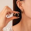 Pendientes Geométricos con Cuentas de Piedra Ojo de Tigre Artificial Estilo Europeo y Americano con Baño de Oro Real, Pendientes Elegantes de Alta Gama Vintage para Mujer