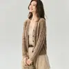 Cardigan de Punto Trenzado de Cachemira Engrosada y Seda de Morera para Otoño e Invierno, Prendas de Abrigo Sueltas Versátiles para Mujer, Suéter Delgado para Superponer