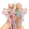 Acessório de Cabelo Hanfu para Meninas, Presilha de Cabelo com Flor de Pérola e Fita Estilo Antigo, Acessório Nacional Tendência com Franja para Meninas Fadas