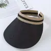 Sombrero de Paja Plegable para Mujer, Nuevo Estilo Primavera y Verano, Sombrero con Parte Superior Abierta para Protección Solar, Sombrero de Sol de Ala Ancha para Playa, Sombrero de Sol de Paja Tejida Estilo Rollo de Huevo