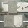 Convites de Casamento Personalizados Atacado Novo Estilo Veludo Cinza, Convites de Casamento com Estampagem Dourada, Cartões de Casamento de Nicho Alto Padrão