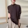 Nuevo Suéter de Lana 100% Pura Otoño e Invierno 2025 para Mujer, Cuello Alto Medio, Suéter Holgado, Camisa de Punto Trenzado para Capas