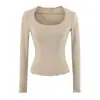 Camiseta básica de manga larga con cuello cuadrado, estilo de chica hot puramente seductor para mujer, agradable para la piel, fina, versátil, ajustada, que realza la figura, camiseta base ajustada