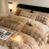Juego de cama de cuatro piezas de terciopelo de conejo clase A, ropa de cama de terciopelo de leche simple engrosada de doble cara de terciopelo coral, sábana de invierno, funda nórdica estilo Ins