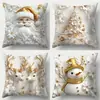 Funda de almohada Cojín de sofá Cojín estampado Copo de nieve navideño Letra Festival Decoración del hogar Funda de almohada cuadrada
