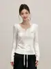 Camisa Henley de renda requintada, estilo nicho, duas peças, manga longa para mulheres, top elástico slim-fit para primavera/outono, camiseta interna estilo executivo