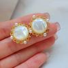 Aretes Personalizados con Diseño de Palacio, Aretes Versátiles Retro para Mujer con Incrustaciones de Perlas, Zircón Geométrico Simple Chapado en Oro