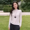 Capa base de cachemira para otoño e invierno para mujer, cuello medio, color liso, suéter de punto ajustado, engrosado, top tipo jersey a rayas simple 6993