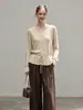 Nueva colección de otoño: Suéter tejido casual de estilo francés, corte holgado, diseño calado, cuello con cordón y cintura ajustable para mujer