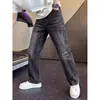 Jeans masculino com vibe de rua americana, lavagem retro desgastada, cintura elástica, marca da moda, calça reta solta de perna larga