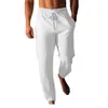 Pantalones de Lino para Hombre Pantalones de Verano Pantalones de Playa Cordón Cintura Elástica Rectos Planos Cómodos Transpirables Casuales Diarios