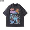 Camiseta de manga corta retro americana al por mayor transfronteriza High Street, marca de moda antigua lavada vintage pesada, pareja del mismo estilo