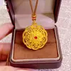 Colgante Antiguo Hueco de Girasol Chapado en Oro con Carácter de Bendición para Mujer, Lujo Ligero Estilo Chino Nuevo Colgante Brújula de Girasol Chapado en Cobre y Oro