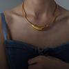 Collar magnético chapado en oro de acero de titanio con colgante curvo geométrico de personalidad minimalista con diseño de cadena de hueso de serpiente
