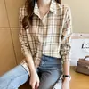 Fotos Reales de Ropa Femenina de Comercio Exterior: Elegante Ropa Casual de Primavera Nueva para Mujer, Camisa de Gasa a Cuadros, Cárdigan, Blusa