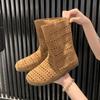 Sandalias Nuevas Primavera y Verano 2025 Piel Sintética Agujero Botas de Media Caña Tacón Medio Tacón Grueso Talla Grande Botas para Mujer Sandalias Caladas Dropshipping